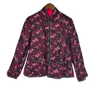 Solz Squirrel Chinese Reversible Silk Jacket Size MED‎ Black Pink Floral GUC